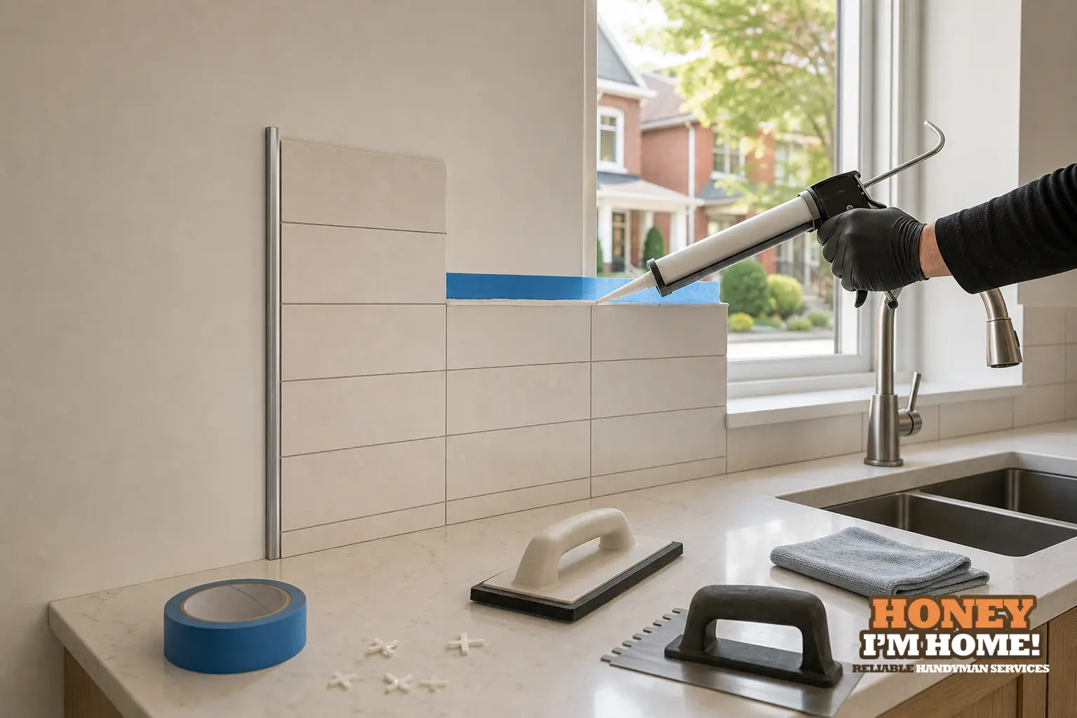 Branded residential repair illustration showing How to Plan Clean Backsplash Edges Where Tile Meets Painted Wall for a Toronto West End homeowner guide.