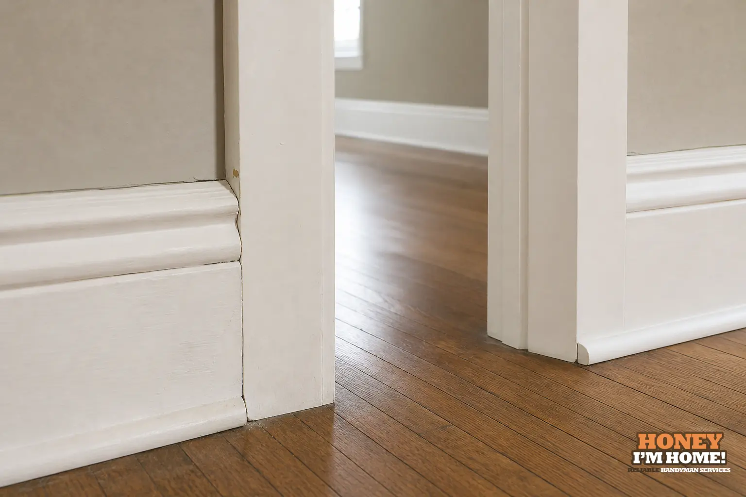 Branded close-up repair illustration highlighting a condition related to Why the Transition Between Baseboard and Door Casing Matters.