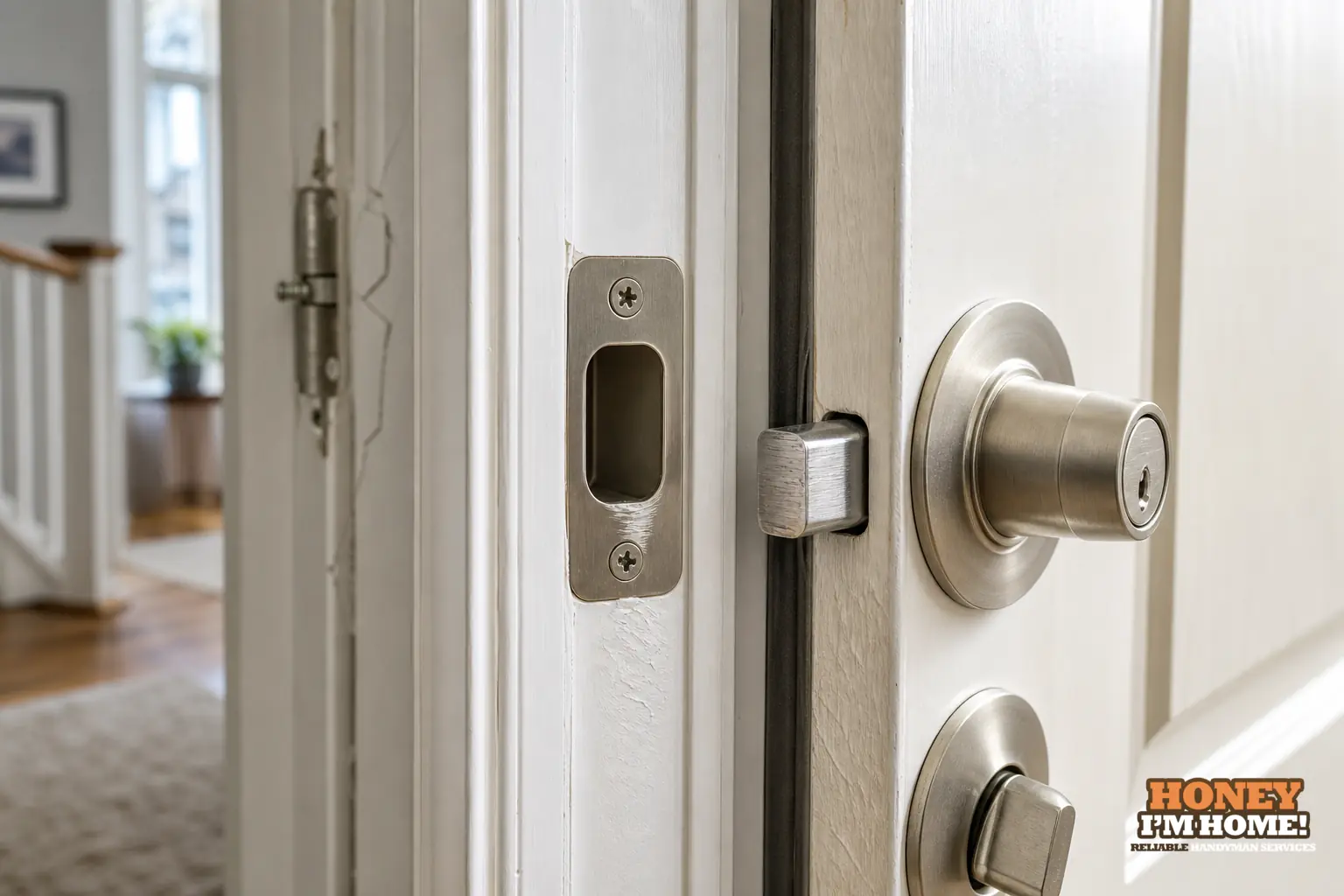 Why a Door Latch Stops Lining Up and What the Symptoms Mean — condition and repair detail Branded close-up repair illustration highlighting a condition related to Why a Door Latch Stops Lining Up and What the Symptoms Mean.