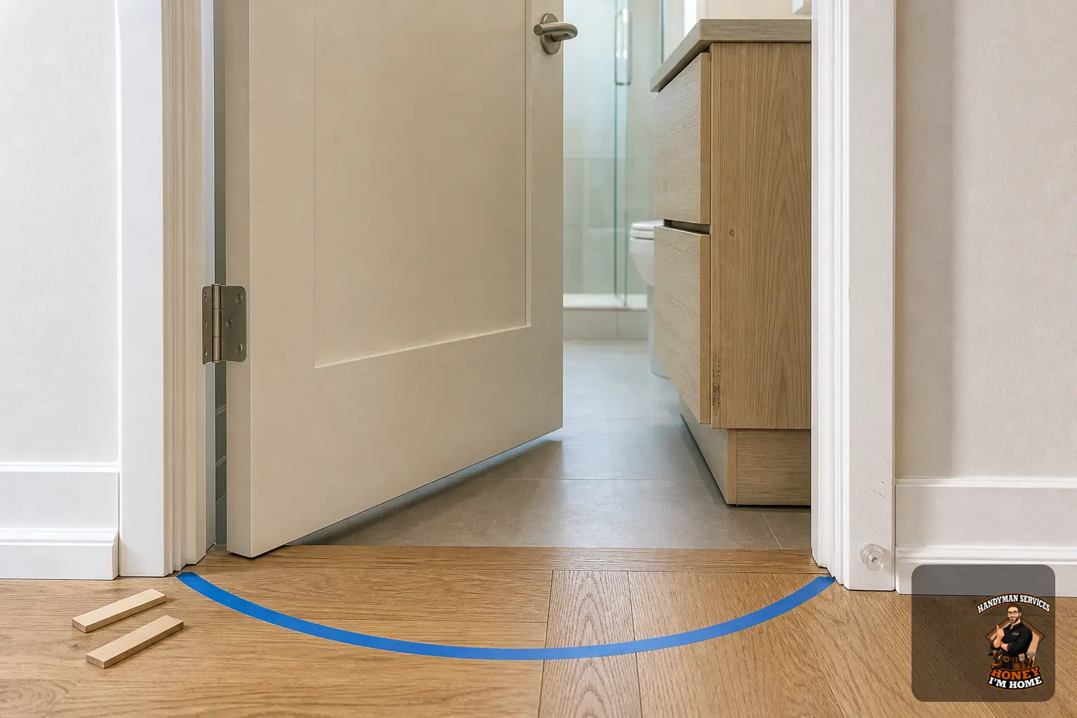 Planning Door Swing and Clearance in Tight Rooms — condition and repair detail Branded close-up repair illustration highlighting a condition related to Planning Door Swing and Clearance in Tight Rooms.
