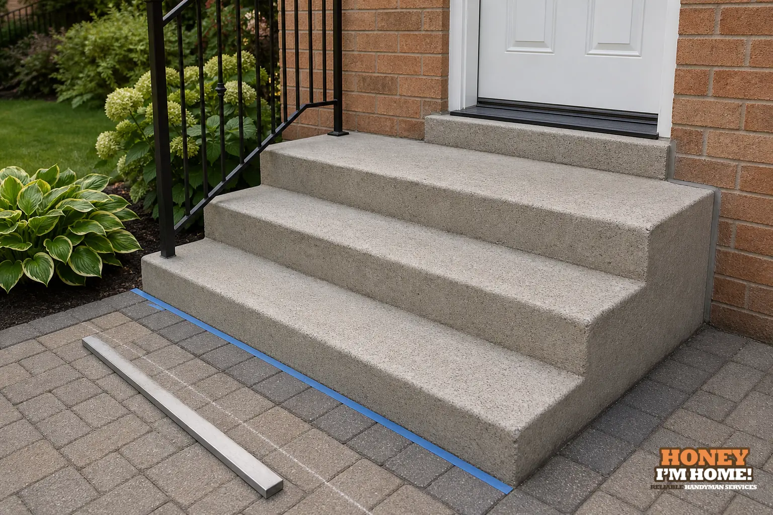 Branded finished-condition illustration related to Planning Clean Finish Transitions Around Repaired Entry Steps, shown as a practical planning example.
