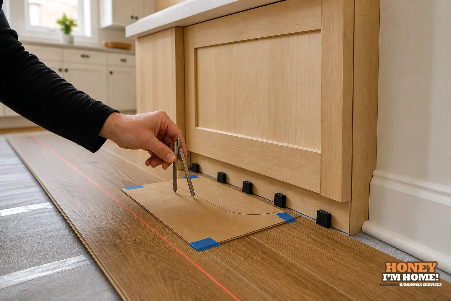 Planning Flooring Around Kitchen Islands, Trim and Fixed Obstacles — condition and repair detail Branded close-up repair illustration highlighting a condition related to Planning Flooring Around Kitchen Islands, Trim and Fixed Obstacles.