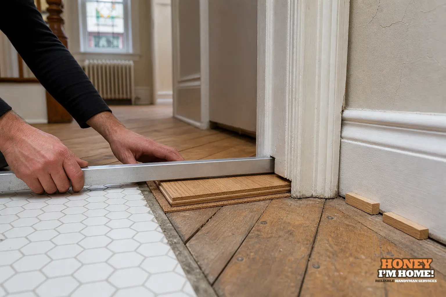 Branded close-up repair illustration highlighting a condition related to hardwood floor installation Toronto west end.