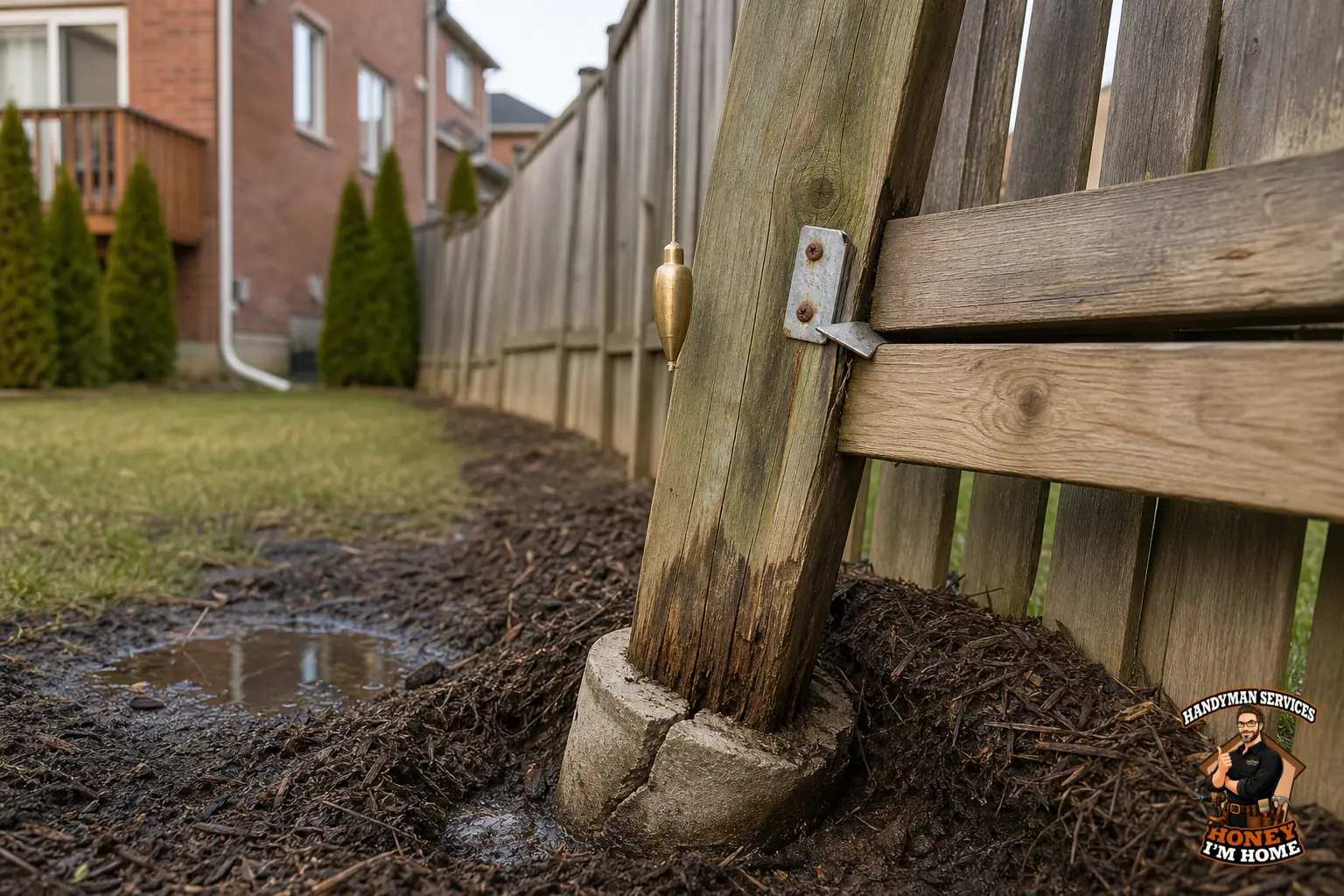Branded close-up repair illustration highlighting a condition related to Why a Fence Starts Leaning and What to Inspect Before Repair.