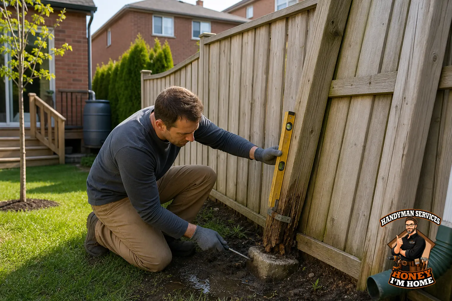Branded residential repair illustration showing Why a Fence Starts Leaning and What to Inspect Before Repair for a Toronto West End homeowner guide.