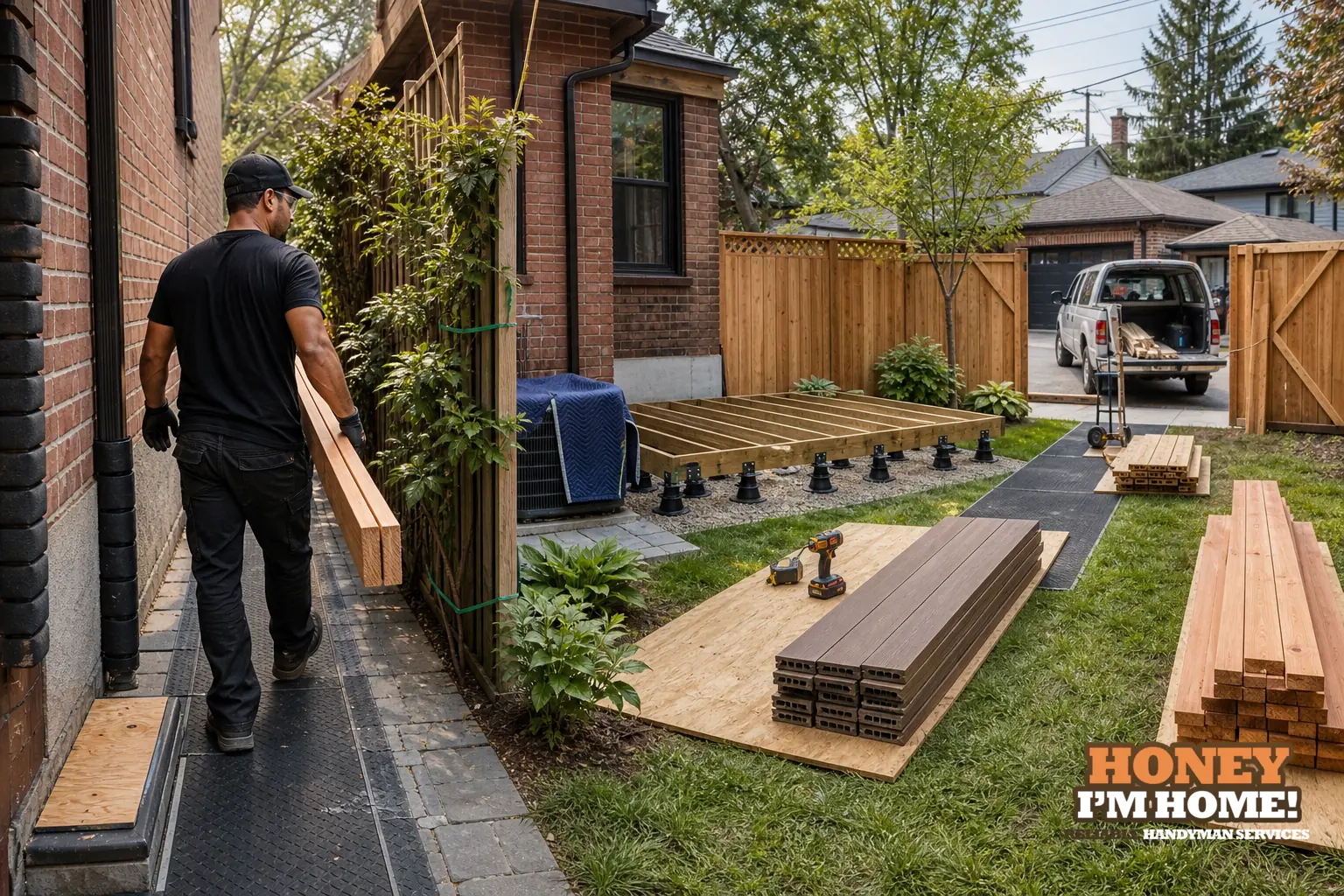 How Side-Yard and Laneway Access Affect Small Outdoor Projects — homeowner guide visual Branded residential repair illustration showing How Side-Yard and Laneway Access Affect Small Outdoor Projects for a Toronto West End homeowner guide.
