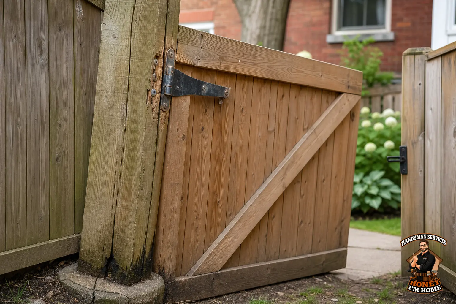 Why a Fence Gate Starts Sagging and What to Check — condition and repair detail Branded close-up repair illustration highlighting a condition related to Why a Fence Gate Starts Sagging and What to Check.