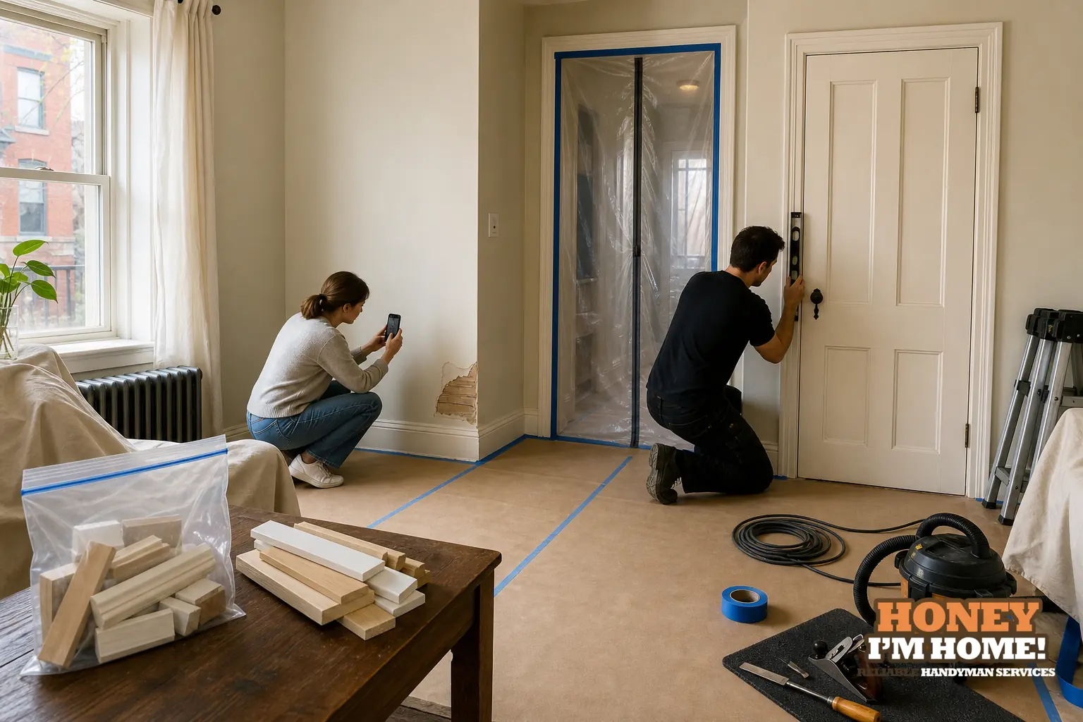 How to Prepare for a Small Interior Carpentry Project — homeowner guide visual Branded residential repair illustration showing How to Prepare for a Small Interior Carpentry Project for a Toronto West End homeowner guide.