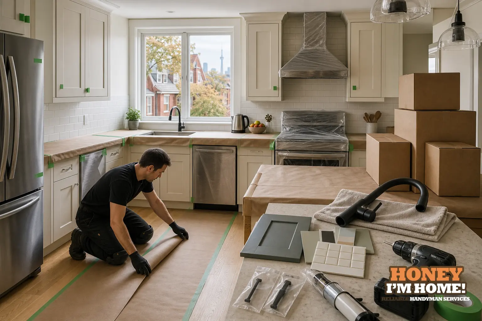 How to Sequence a Small Kitchen Update Without a Full Remodel — homeowner guide visual Branded residential repair illustration showing How to Sequence a Small Kitchen Update Without a Full Remodel for a Toronto West End homeowner guide.