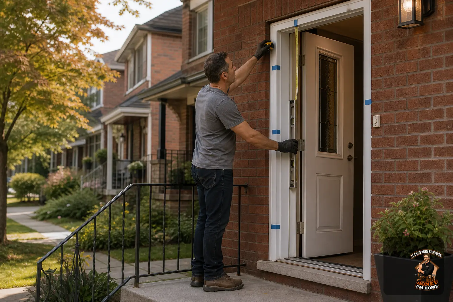 What to Check Before Replacing a Storm Door — homeowner guide visual Branded residential repair illustration showing What to Check Before Replacing a Storm Door for a Toronto West End homeowner guide.
