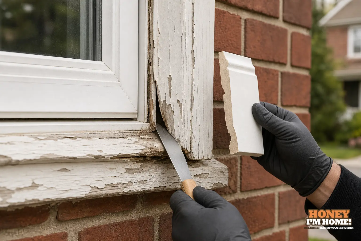 Branded close-up repair illustration highlighting a condition related to When Window Trim Damage Is Separate From the Window Itself.